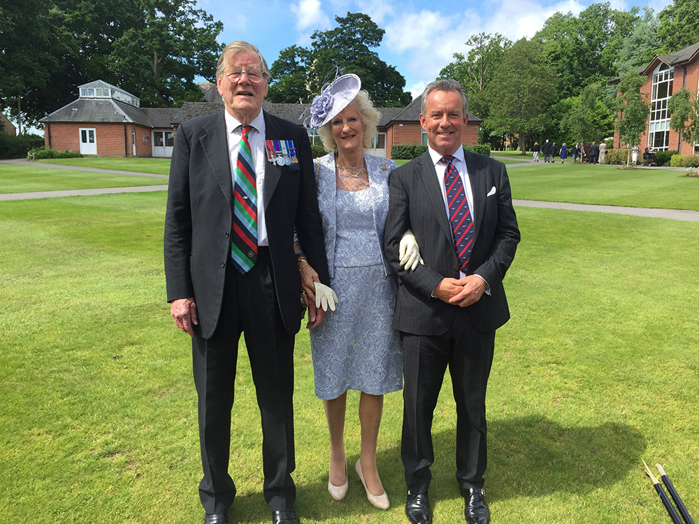 On the right Number 1 (Fighter) Squadron Assoc President Sean Bell with Major (Retd) Mike and Pamela Howes. Maj Howes (Royal Regiment of Wales) was a Forward Air Controller with the Call sign Red Dragon during the FI Campaign